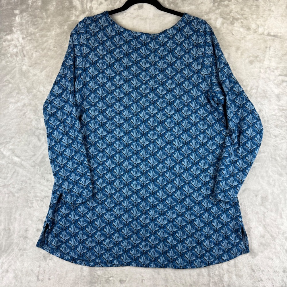 J. Jill Ponte Knit Tunic Top Blue Leaf Print Long Sleeve‎ Women's Size L (1347)